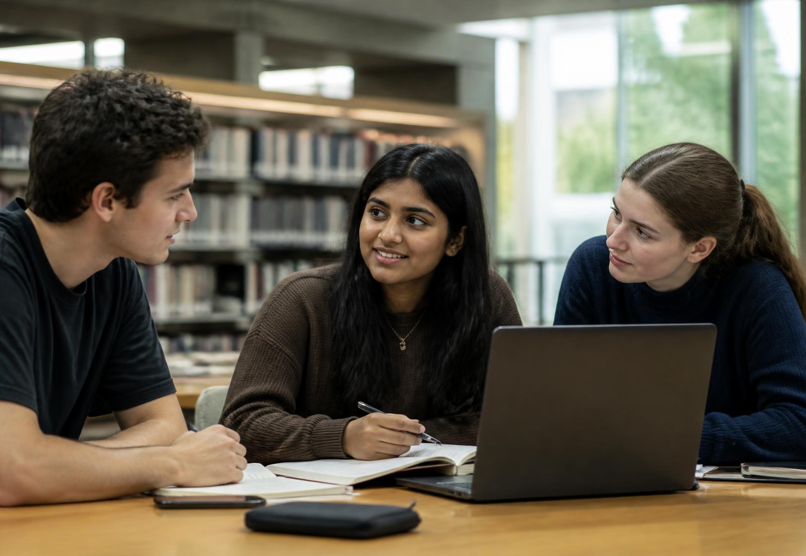 Students working together in a university library